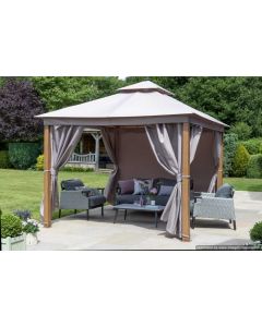 Luxury Gazebo 300x300cm Wood Look Frame, Taupe Canopy, with Integrated LED Lighting