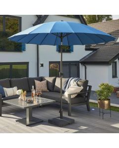 Royce Geisha 270cm Round Crank & Tilt Parasol. Ice Blue Canopy. Night Cover Included.