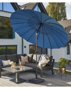 Royce Geisha 270cm Round Crank & Tilt Parasol. Ice Blue Canopy. Night Cover Included.