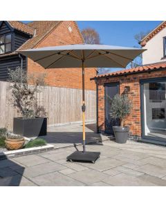 Royce Premium 250x250cm Square Parasol. Wood Look Aluminium Frame. Smoke Canopy. Night Cover Included.