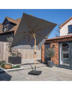 Royce Premium 250x250cm Square Parasol. Wood Look Aluminium Frame. Smoke Canopy. Night Cover Included.