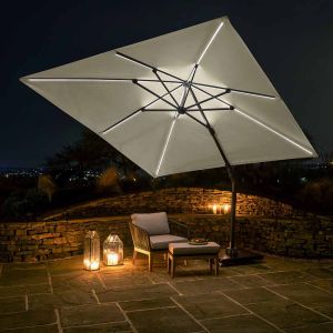 Platinum Challenger T2 Glow LED Cantilever Parasol 300x300cm. Champagne Canopy