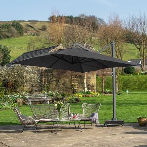 Platinum Icon Premium Cantilever Parasol 400x300cm Rectangular Faded Black Canopy