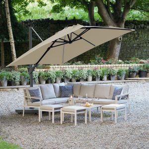 Platinum Premium Challenger T2 Glow Cantilever Parasol 300x300x265cm. Champagne Canopy 