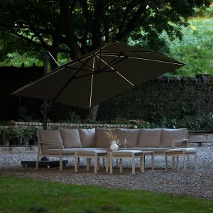 Platinum Premium Challenger T2 Glow Cantilever Parasol 300x300x265cm. Lush Green Canopy 