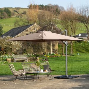 Platinum Challenger T2 Cantilever Parasol 350x260x264cm. Anthracite Frame. Taupe Canopy