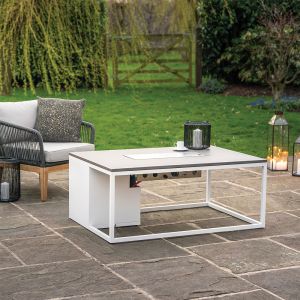 Cosiloft 120 White and Grey Gas Fire Pit Table 120x80x50cm