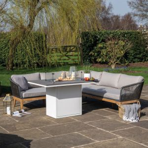Cosiloft 120 White and Grey Relaxed Dining Gas Fire Pit Table 120x80x67cmH