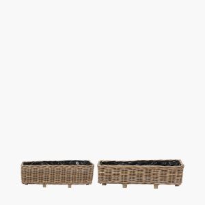 Set of 2 Indoor Outdoor Grey Kubu Rattan Basket Trough Planters