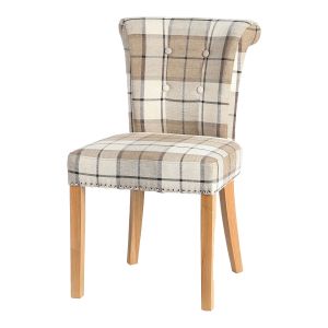 Castle Dining Chair - Box of 2 (Clova Brown Check Fabric, Natural Oak Leg)