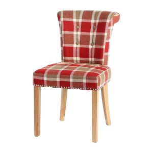 Castle Dining Chair  - Box of 2 (Prosen Red Check Fabric,  Natural Oak Leg)