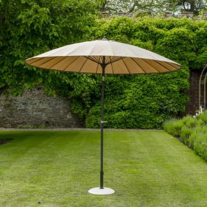 Geisha 250cm Round Crank & Tilt Parasol. Taupe Canopy.