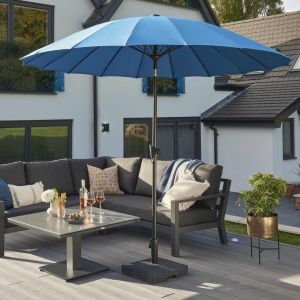 Royce Geisha 270cm Round Crank & Tilt Parasol. Ice Blue Canopy. Night Cover Included.