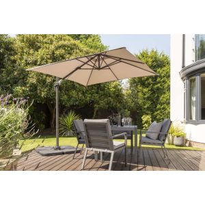 Royce Junior 250x250cm Cantilever Parasol. Taupe Canopy. Night Cover Included.